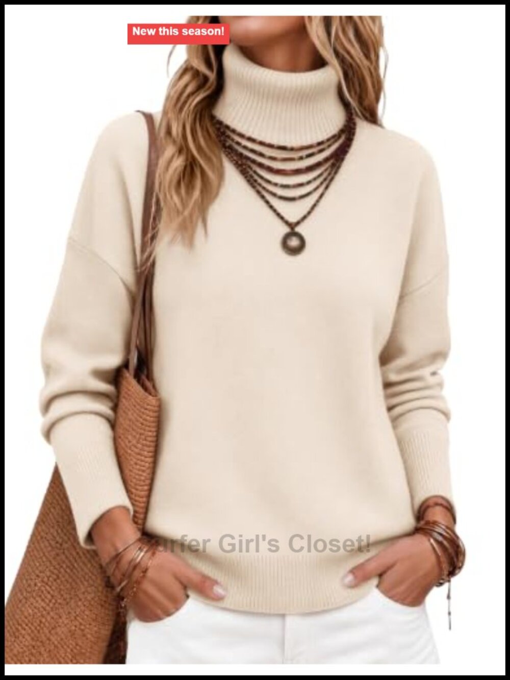 Womens Chunky Knit Turtleneck Oversized Pullover Sweater Fall Winter